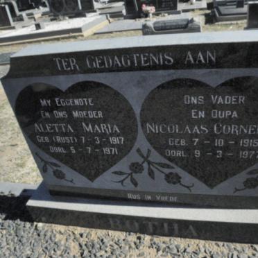 BOTHA Nicolaas Cornelius 1915-1977 &amp; Aletta Maria 1917-1971