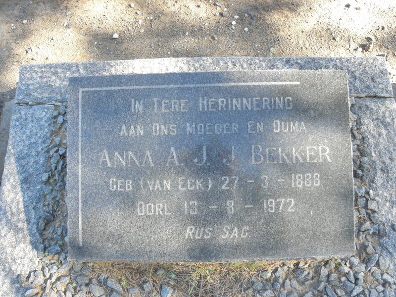 BEKKER Anna A.J.J. nee VAN ECK 1888-1972