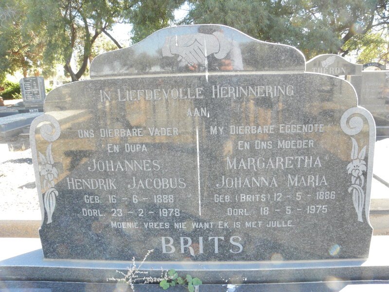BRITS Johannes Hendrik Jacobus 1888-1978 &amp; Margaretha Johanna Maria BRITS 1886-1975