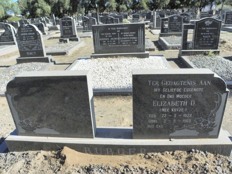 BURGER Elizabeth D. nee KOTZE 1929-1969