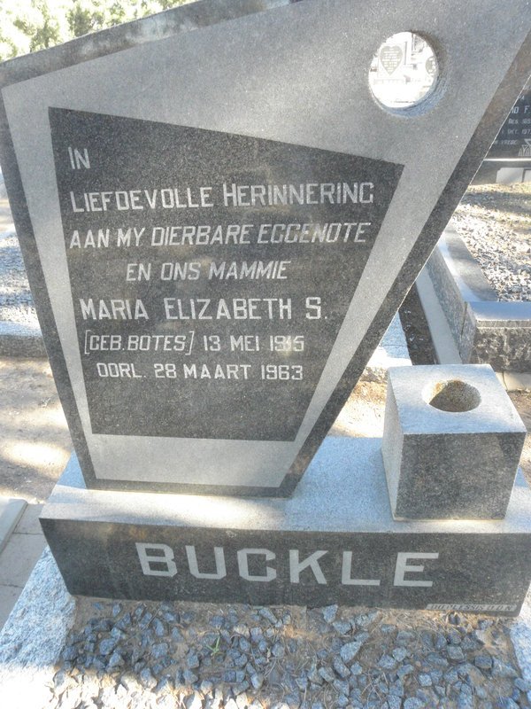 BUCKLE Maria Elizabeth S. nee BOTES 1915-1963