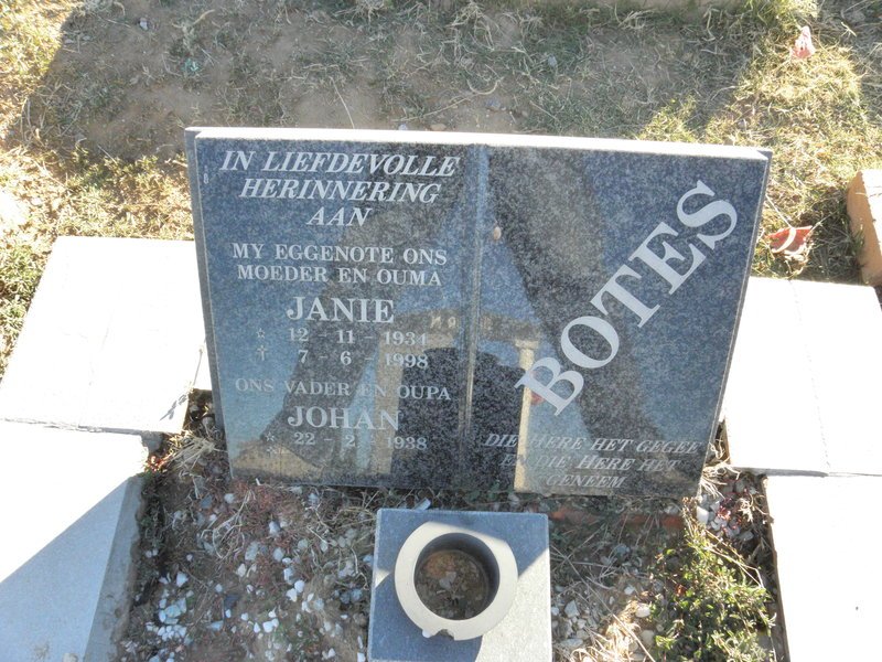 BOTES Johan 1938- &amp; Janie 1934-1998