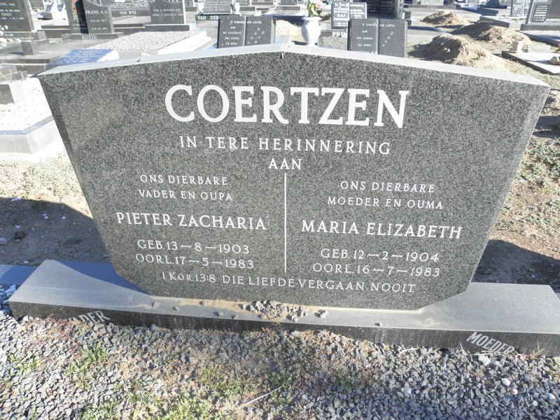 COERTZEN Pieter Zacharia 1903-1983 &amp; Maria Elizabeth 1904-1983