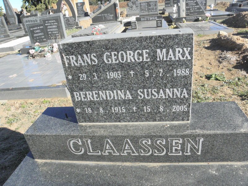 CLAASSEN Frans George Marx 1903-1988 &amp; Berendina Susanna 1915-2005
