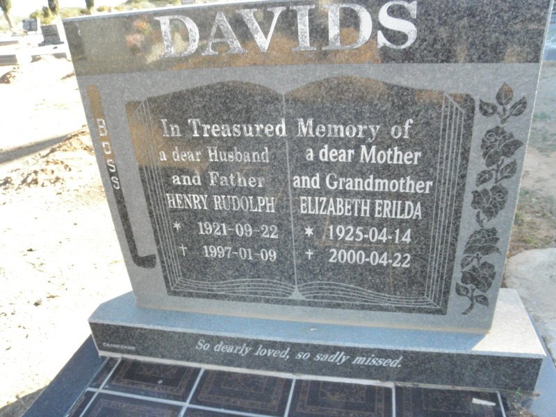 DAVIDS Henry Rudolph 1921-1997 &amp; Elizabeth Erilda 1925-2000