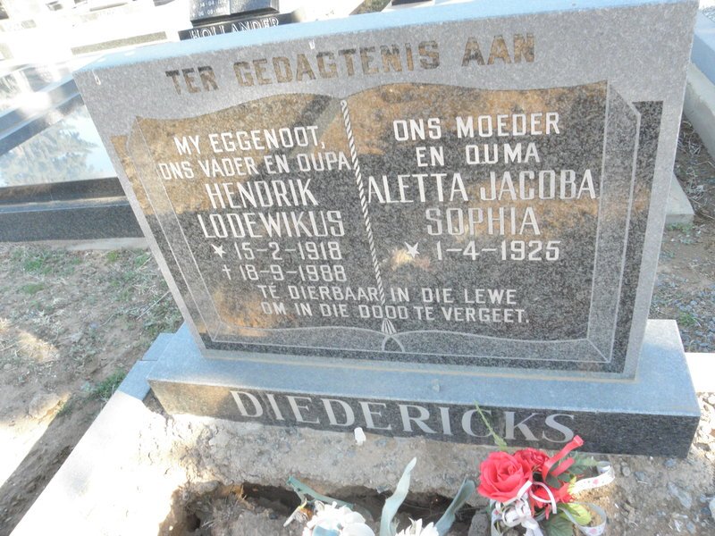 DIEDERICKS Hendrik Lodewikus 1918-1988 &amp; Aletta Jacoba Sophia 1925-
