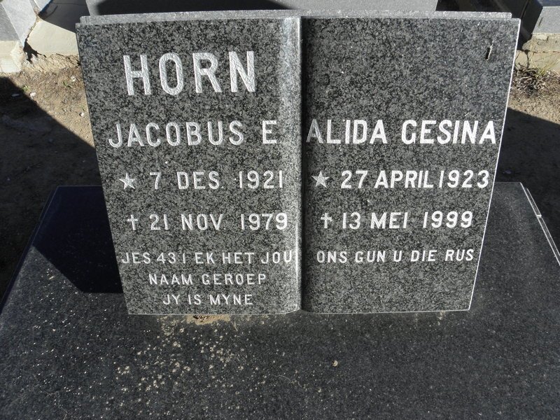 HORN Jacobus E. 1921-1979 &amp; Alida Gesina 1923-1999