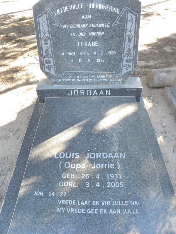 JORDAAN Louis 1931-2005 &amp; Elsabe VAN WYK 1938-1977
