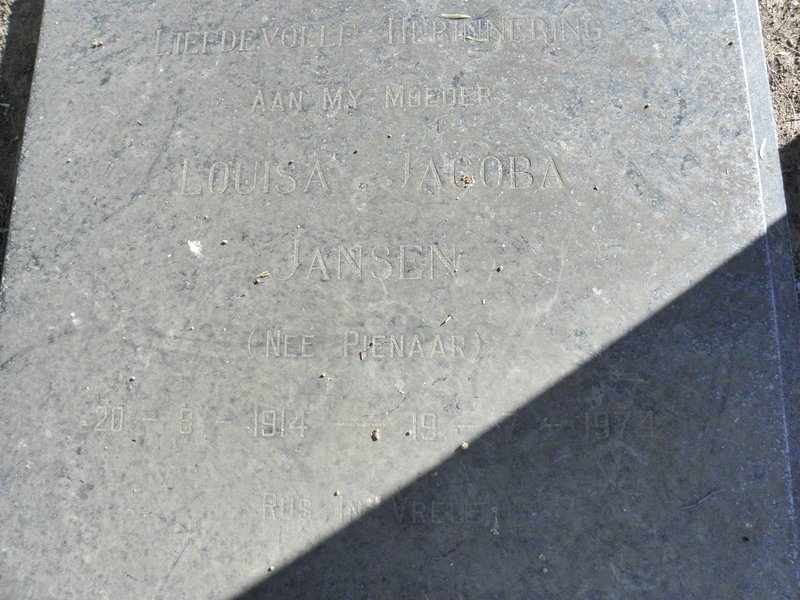 JANSEN Louisa Jacoba nee PIENAAR 1914-1974