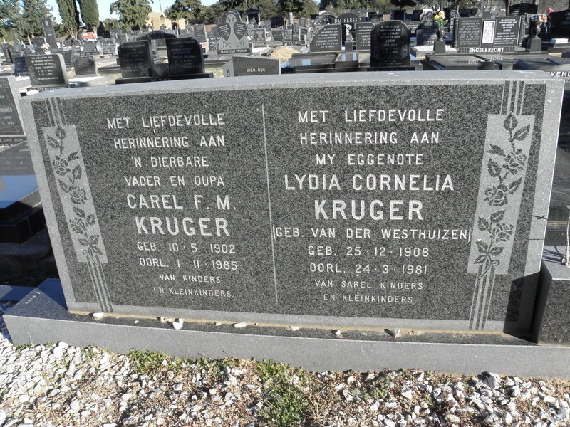 KRUGER Carel F.M. 1902-1985 &amp; Lydia Cornelia VAN DER WESTHUIZEN 1908-1981