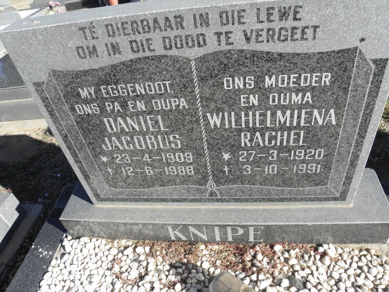 KNIPE Daniel Jacobus 1909-1988 &amp; Wilhelmiena Rachel 1920-1991