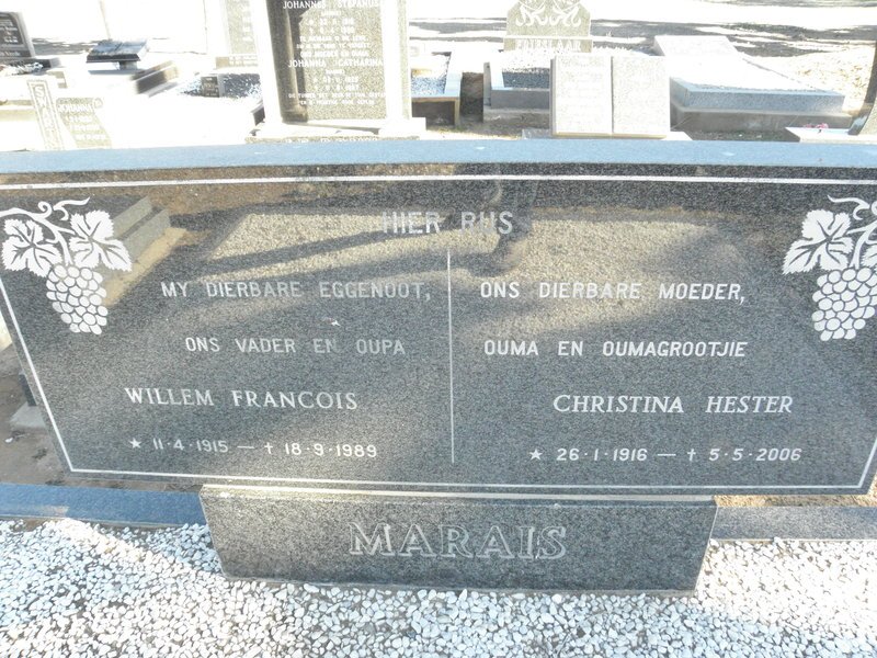 MARAIS Willem Francois 1915-1989 &amp; Christina Hester 1916-2006