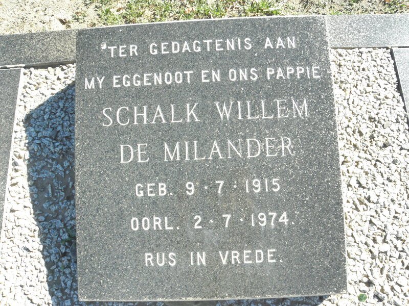 MILANDER Schalk Willem, De 1915-1974