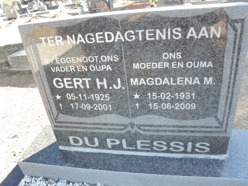 PLESSIS Gert H.J., Du 1925-2001 &amp; Magdalena M. 1931-2009 