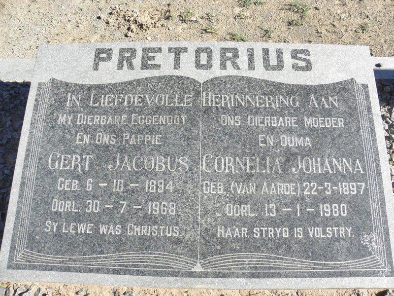 PRETORIUS Gert Jacobus 1894-1968 &amp; Cornelia Johanna VAN AARDE 1897-1980
