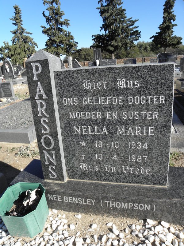 PARSONS Nella Maria also THOMPSON nee BENSLEY 1934-1987