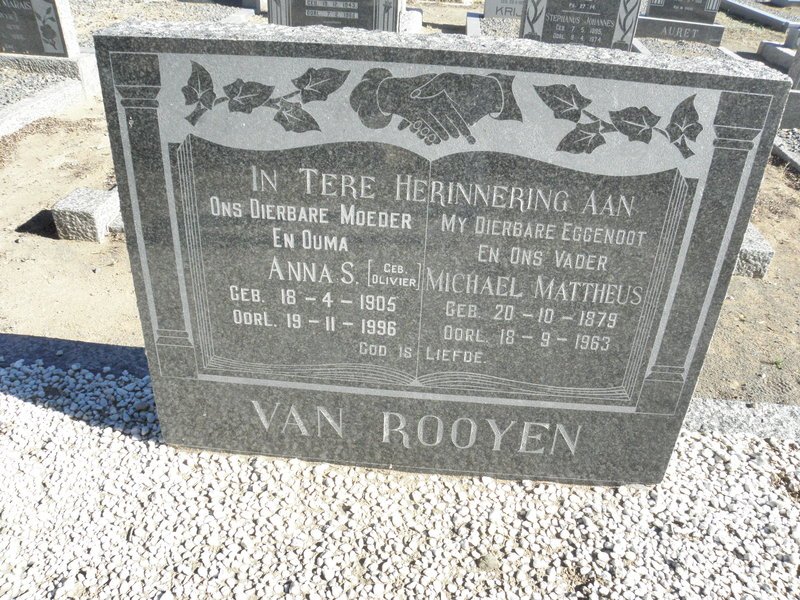ROOYEN Michael Mattheus, van 1879-1963 &amp; Anna S. OLIVIER 1905-1996