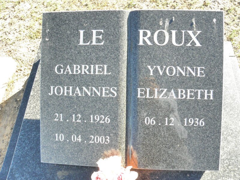 ROUX Gabriel Johannes, Le 1926-2003 &amp; Yvonne Elizabeth 1936-