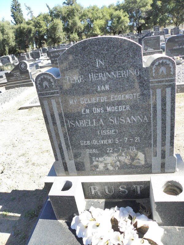 RUST Isabella Susanna nee OLIVIER 1921-1970