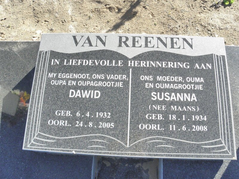 REENEN Dawid, van 1932-2005 &amp; Susanna MAANS 1934-2008