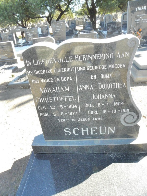 SCHEUN Abraham Christoffel 1904-1977 &amp; Anna Dorothea Johanna 1904-1981