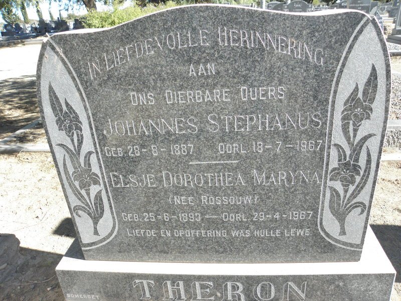 THERON Johannes Stephanus 1887-1967 &amp; Elsje Dorothea Maryna ROSSOUW 1893-1967
