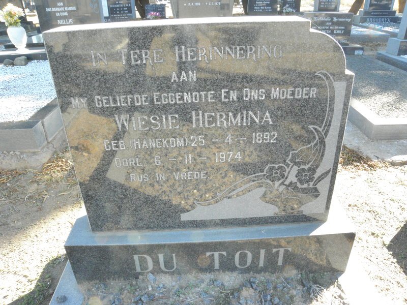 TOIT Wiesie Hermina, du 1892-1974