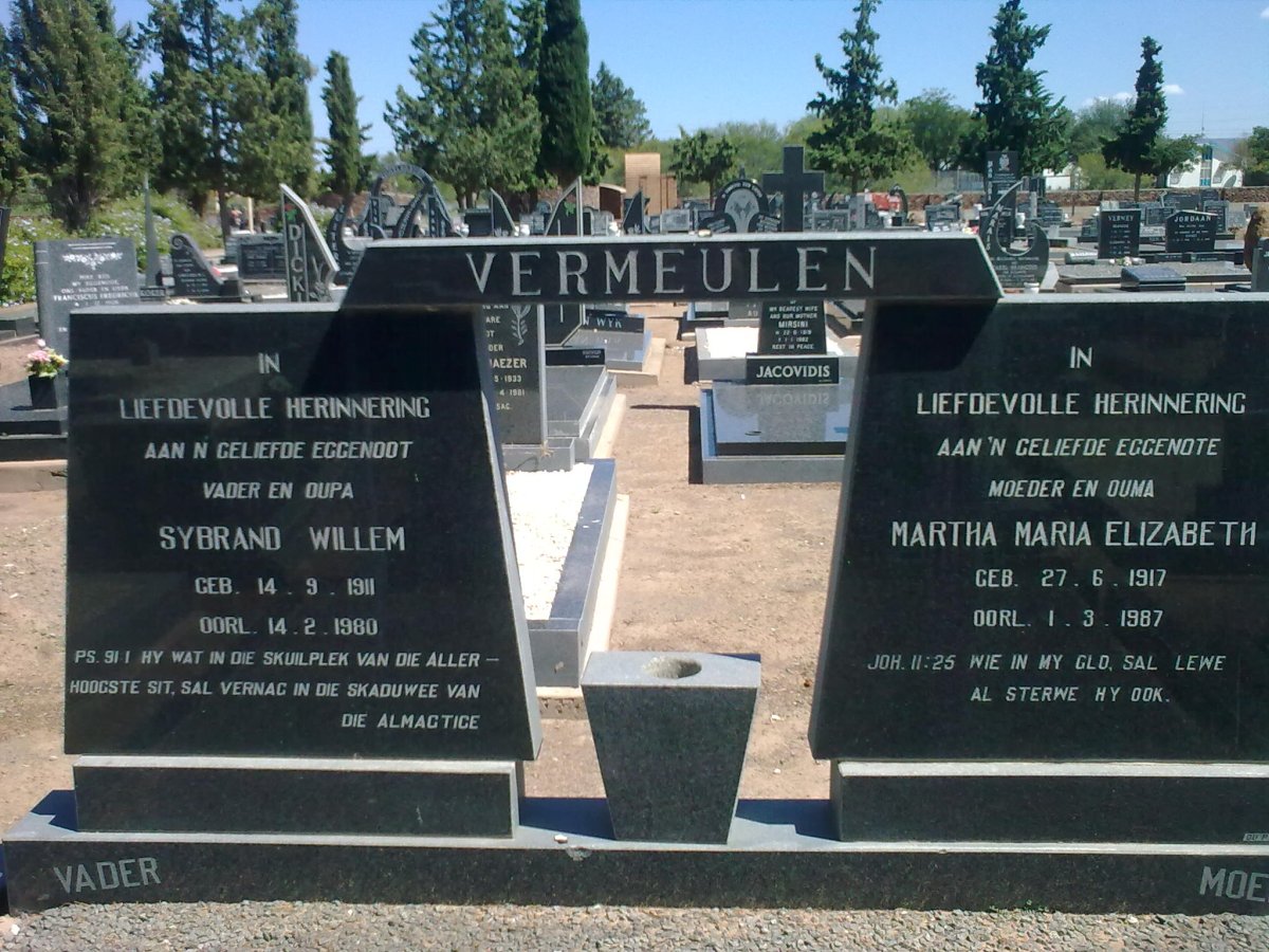 VERMEULEN Sybrand Willem 1911-1980 &amp; Martha Maria Elizabeth 1917-1987