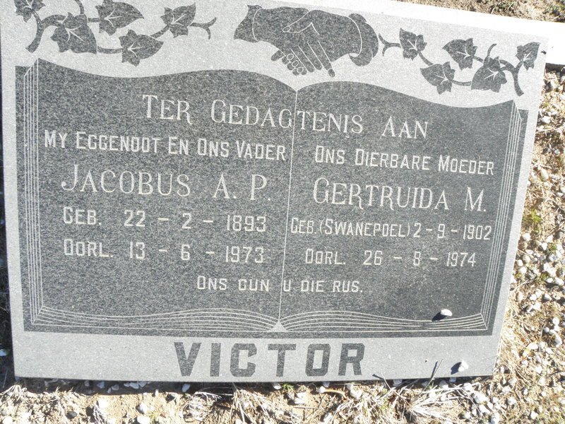 VICTOR Jacobus A.P. 1893-1973 &amp; Gertruida M. SWANEPOEL 1902-1974