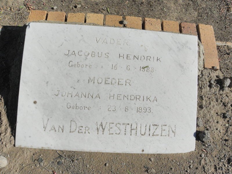 WESTHUIZEN Jacobus Hendrik, van der 1888- &amp; Johanna Hendrika 1893-