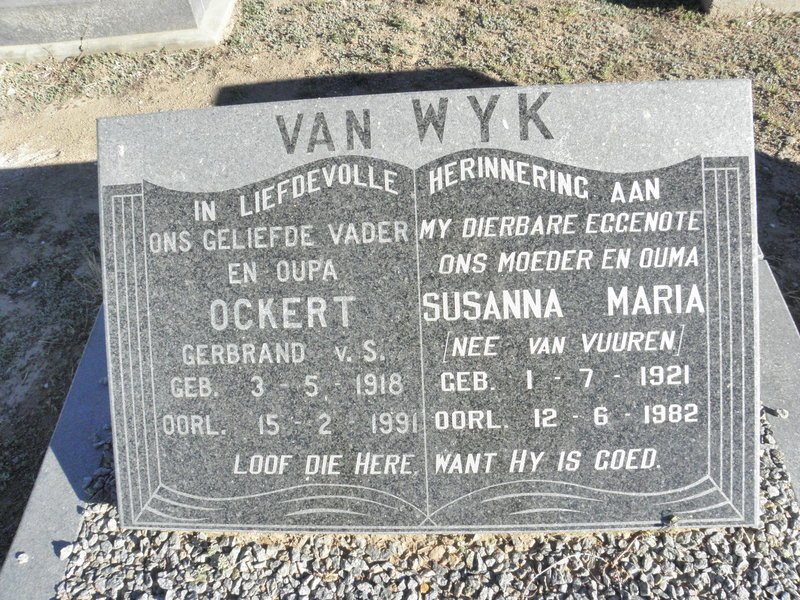 WYK Ockert Gerbrand v. S., van 1918-1991 &amp; Susanna Maria VAN VUUREN 1921-1982