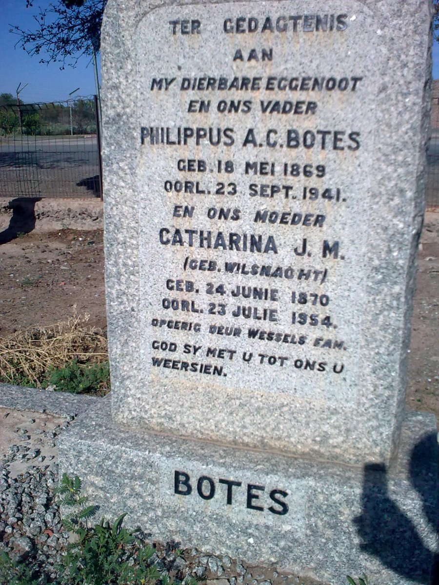 BOTES Philippus A.C. 1869-1941 &amp; Catharina J.M. WILSNACHT 1870-1954