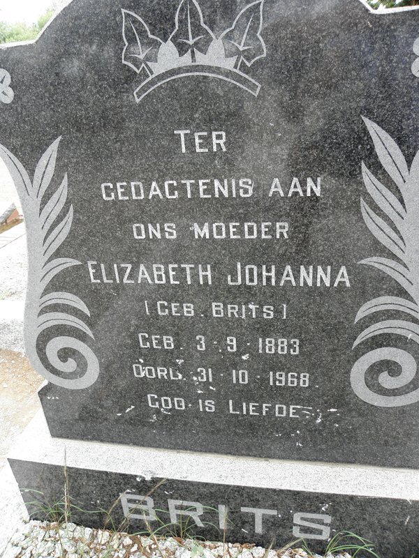 BRITS Elizabeth Johanna nee BRITS 1883-1968