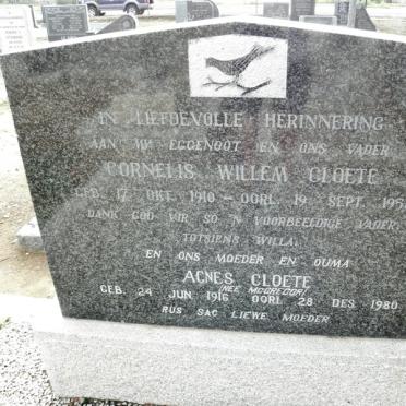 CLOETE Cornelis Willem 1910-1958 &amp; Agnes McGREGOR 1916-1980