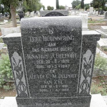 DELPORT Ignatius J. 1876-1947 &amp; Aletta C.M. VAN ZYL 1891-1959