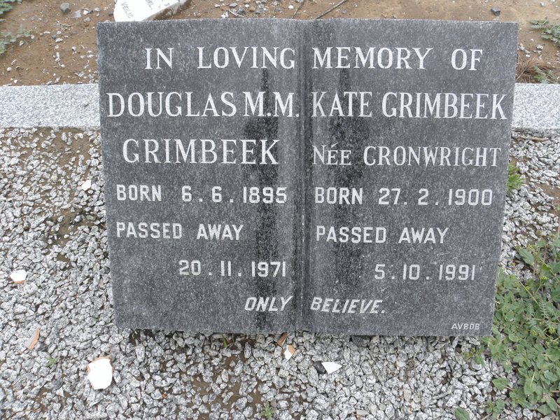 GRIMBEEK Douglas M.M. 1895-1971 &amp; Kate CRONWRIGHT 1900-1991