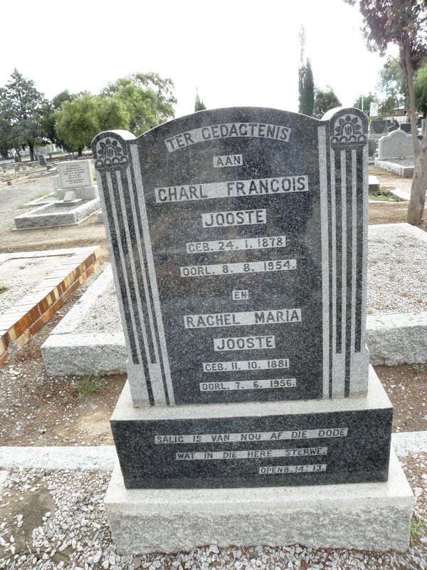 JOOSTE Charl Francois 1878-1954 &amp; Rachel Maria 1881-1956