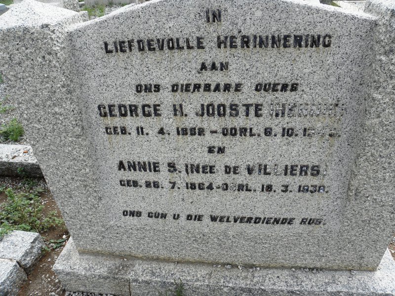 JOOSTE George H. 1862-1945 &amp; Annie De VILLIERS 1864-1938
