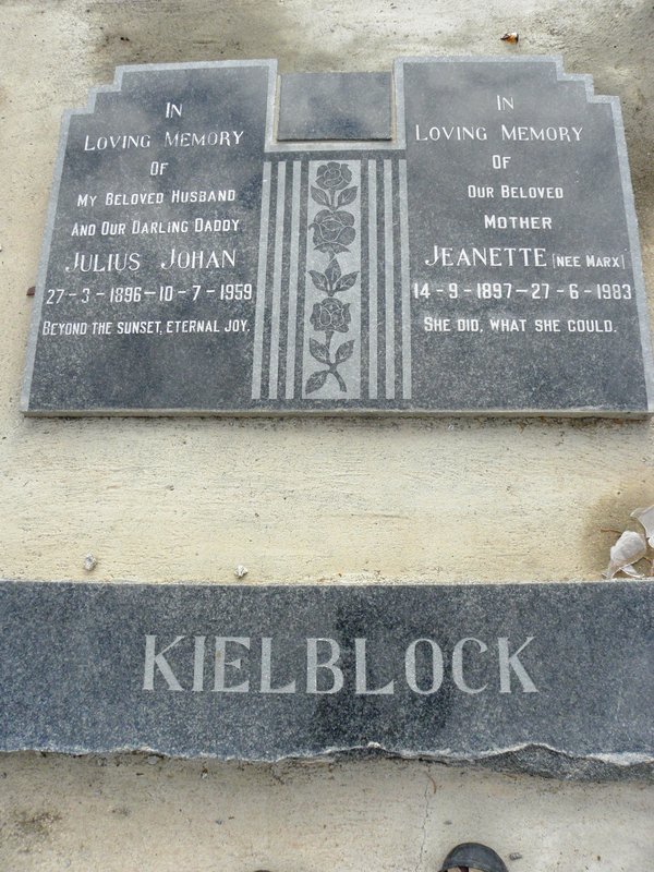 KIELBLOCK Julius Johan 1896-1959 &amp; Jeanette MARX 1897-1983