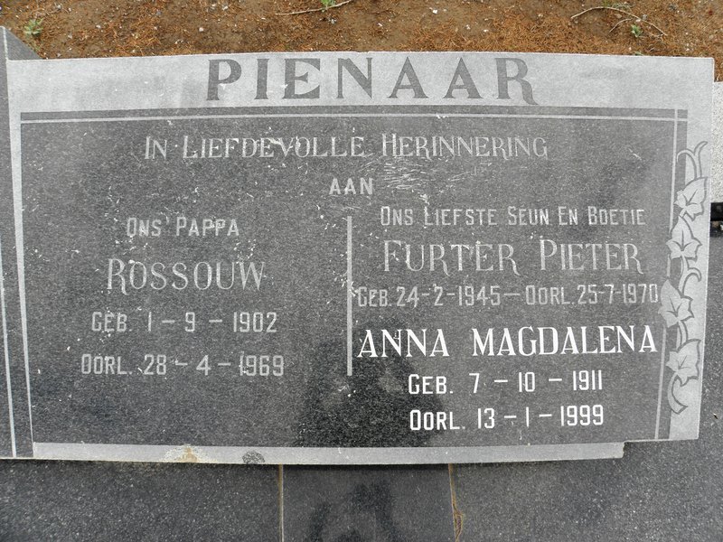PIENAAR Rossouw 1902-1969 &amp; Anna Magdalena 1911-1999 :: PIENAAR Furter Pieter 1945-1970