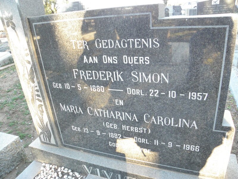 VIVIER Frederik Simon 1880-1957 &amp; Maria Catharina Carolina HERBST 1882-1966