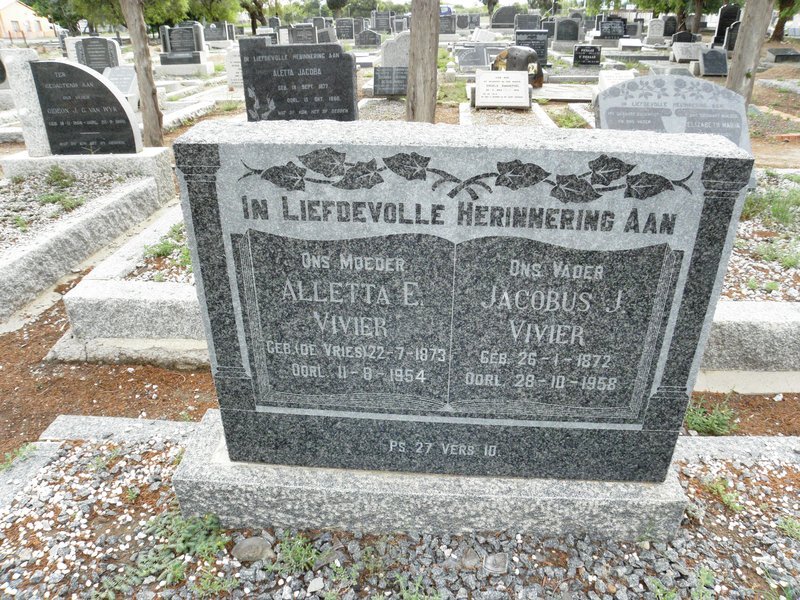 VIVIER Jacobus J. 1872-1958 &amp; Alletta E. de VRIES 1873-1954