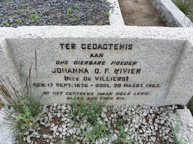 VIVIER Johanna D.F. nee de VILLIERS 1876-1953