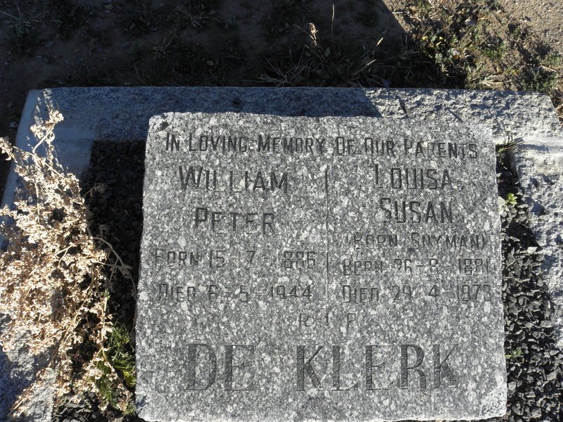 KLERK William Peter, de 1886-1944 &amp; Louisa Susan SNYMAN 1881-1973