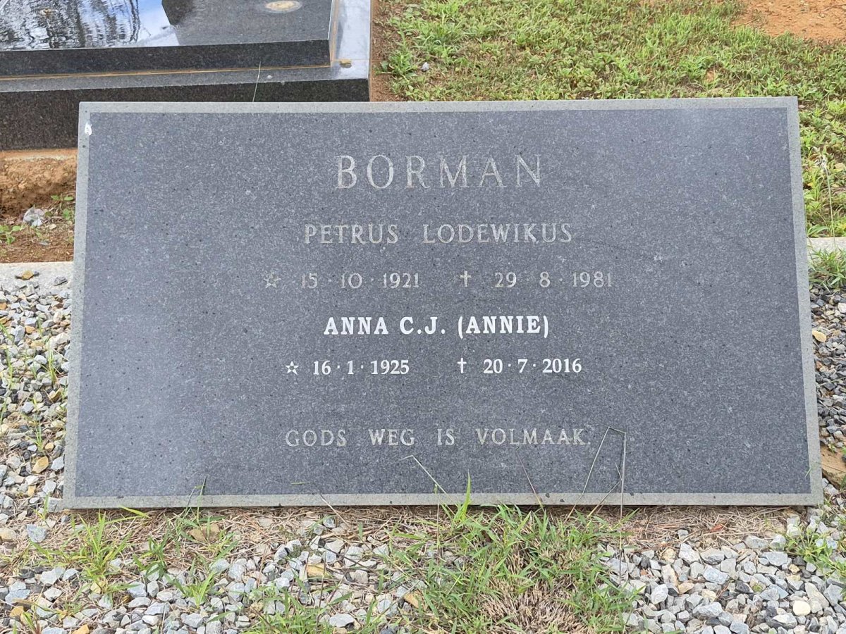 BORMAN Petrus Lodewikus 1921-1981 & Anna C.J. 1925-2016 