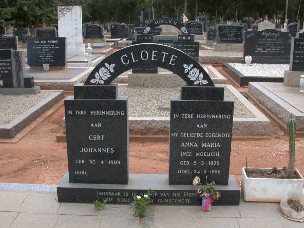 CLOETE Gert Johannes 1903- &amp; Anna Maria MOELICH 1898-1986
