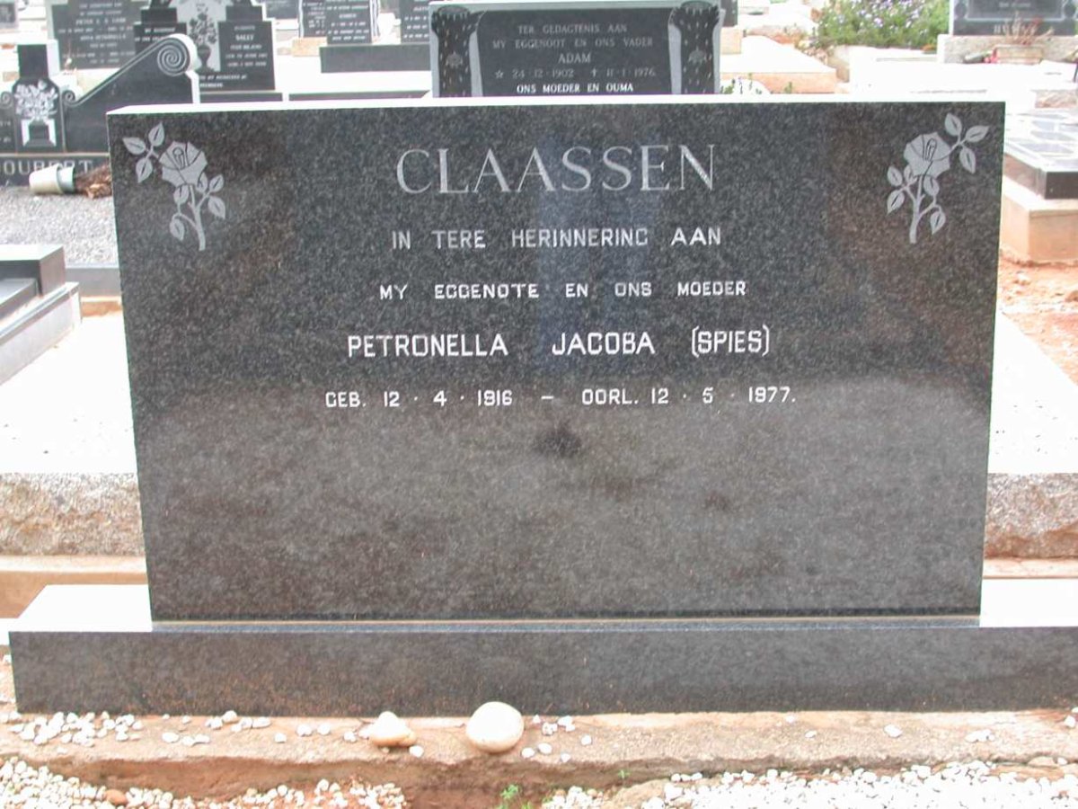 CLAASSEN Petronella Jacoba nee SPIES 1916-1977