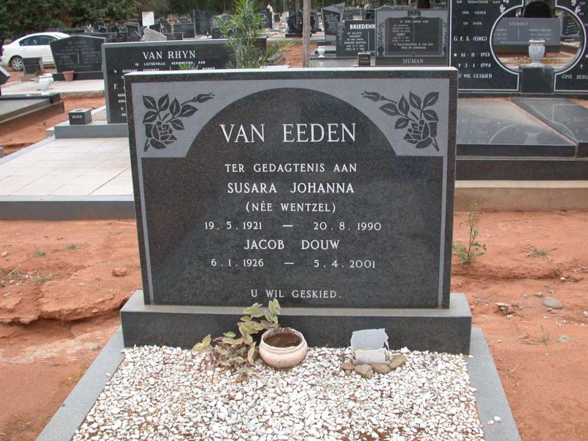EEDEN Jacob Douw, van 1926-2001 &amp; Susara Johanna WENTZEL 1921-1990