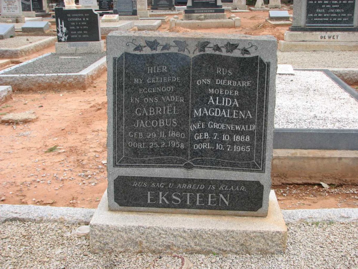 EKSTEEN Gabriel Jacobus 1880-1958 &amp; Alida Magdalena GROENEWALD 1888-1965