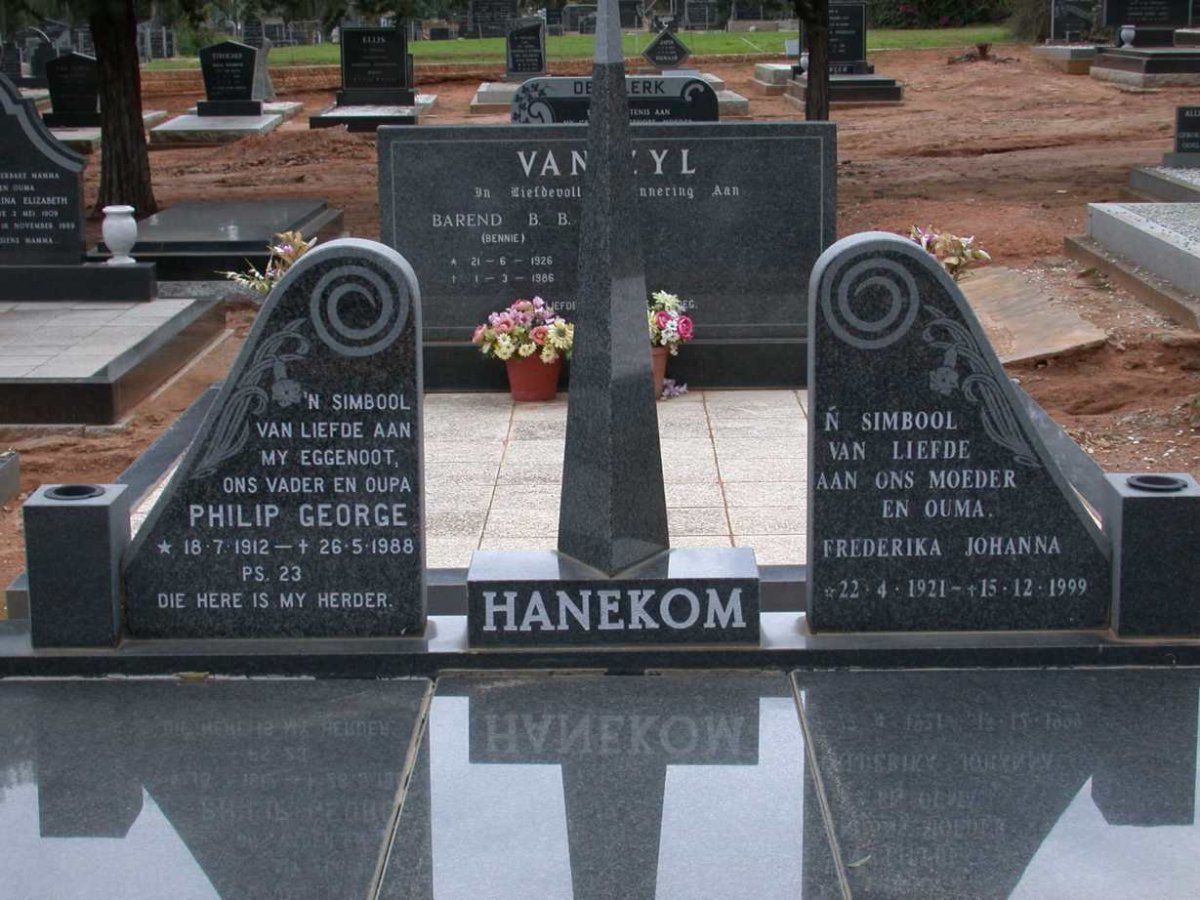 HANEKOM Philip George 1912-1988 &amp; Fredrika Johanna 1921-1999